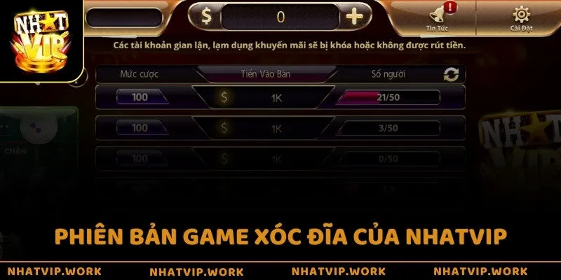 Phiên bản game Xóc Đĩa của Nhatvip